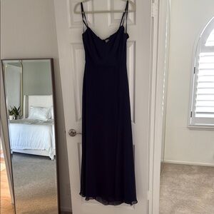 After Six Blue Spaghetti Strap Sleeveless Gown